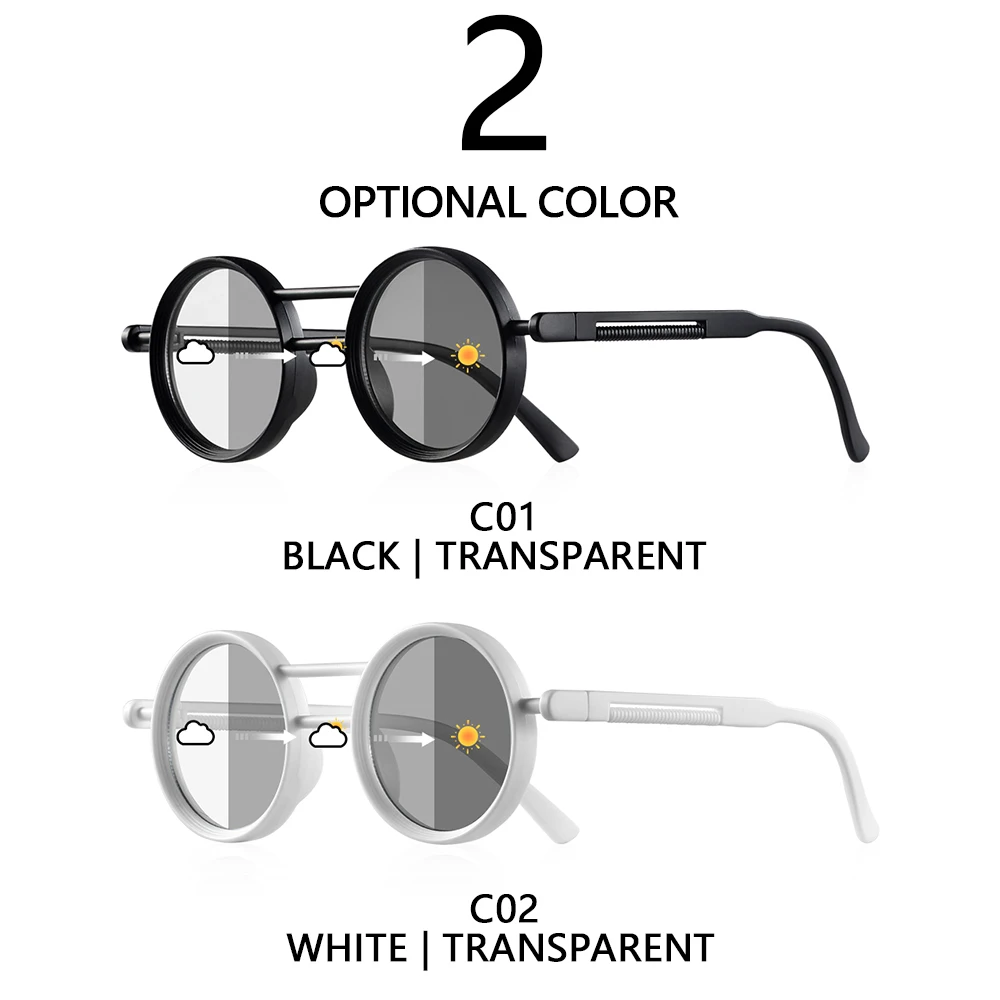 Photochrome Damen-Sonnenbrille, rund, klassisch, Vintage, schwarz-weißer Rahmen, für Strandreisen, ab 16 Jahren, UV400-Schutz – Detail 4