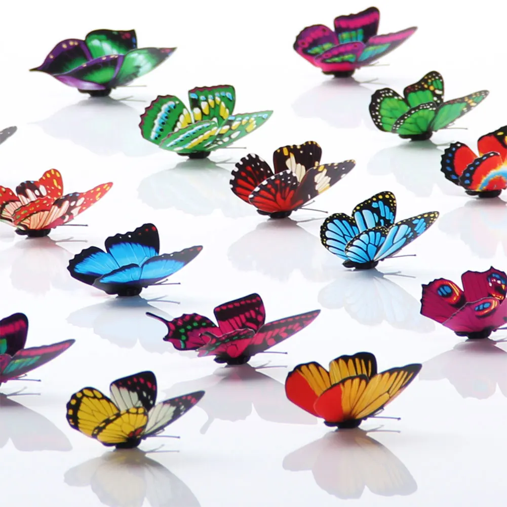 12pcs Wall Stickers Set 3D Butterfly Colorful Double Layers Wall Stickers on the Wall for Party Decoration Waterproof Material