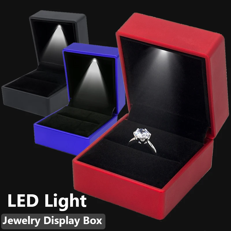 LED Jewelry Box Ring Box with LED Light Engagement Wedding Rings Case Boxes Pendant Earring Display Case Storage Jewellery Gift