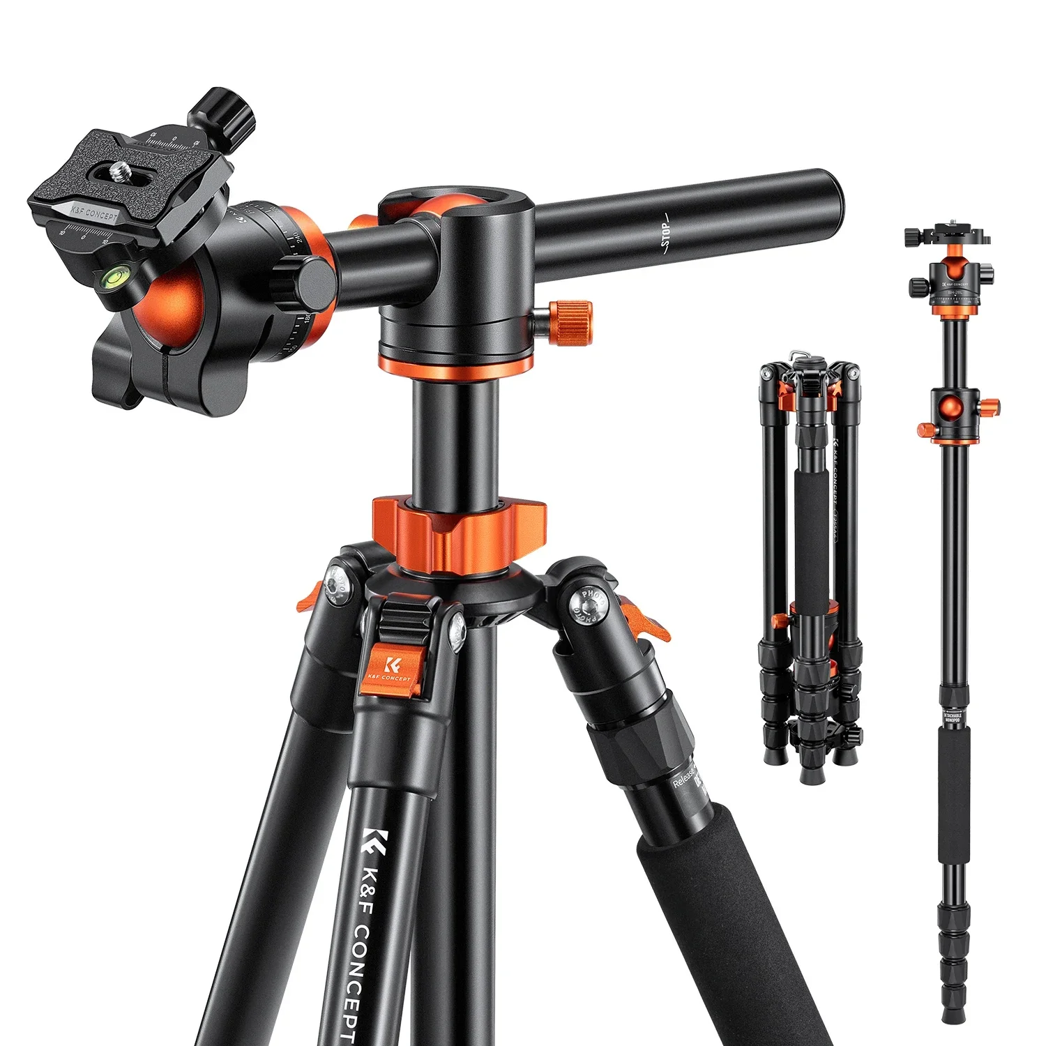 K&F CONCEPT 67 inch/1.7 m Aluminium Videocamera Statief Dwarse Middenkolom 22 lbs/10 kg Belasting Flexibel voor Canon Nikon Sony DSLR