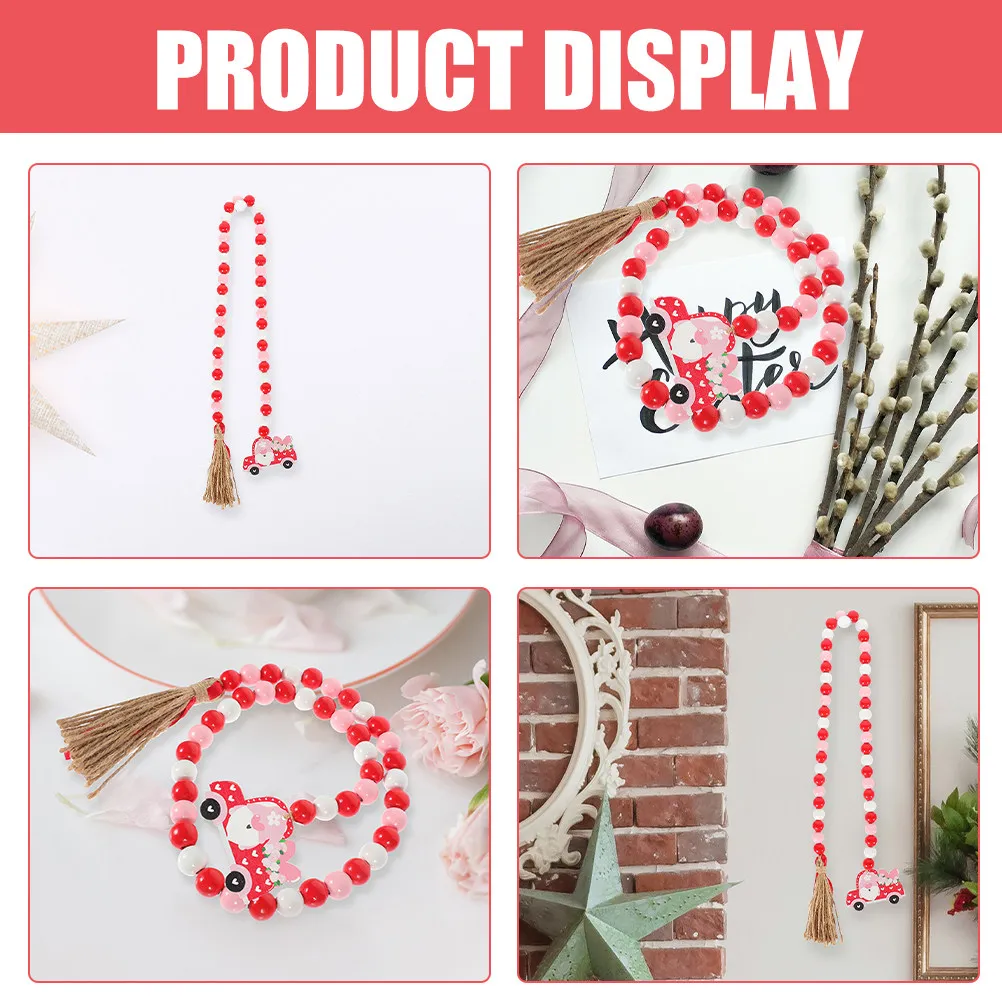 2Pcs Valentine's Day Wood Bead Garland Exquisite Handcrafted Hanging Ornament for Living Room Bedroom Party Decor Beaded String