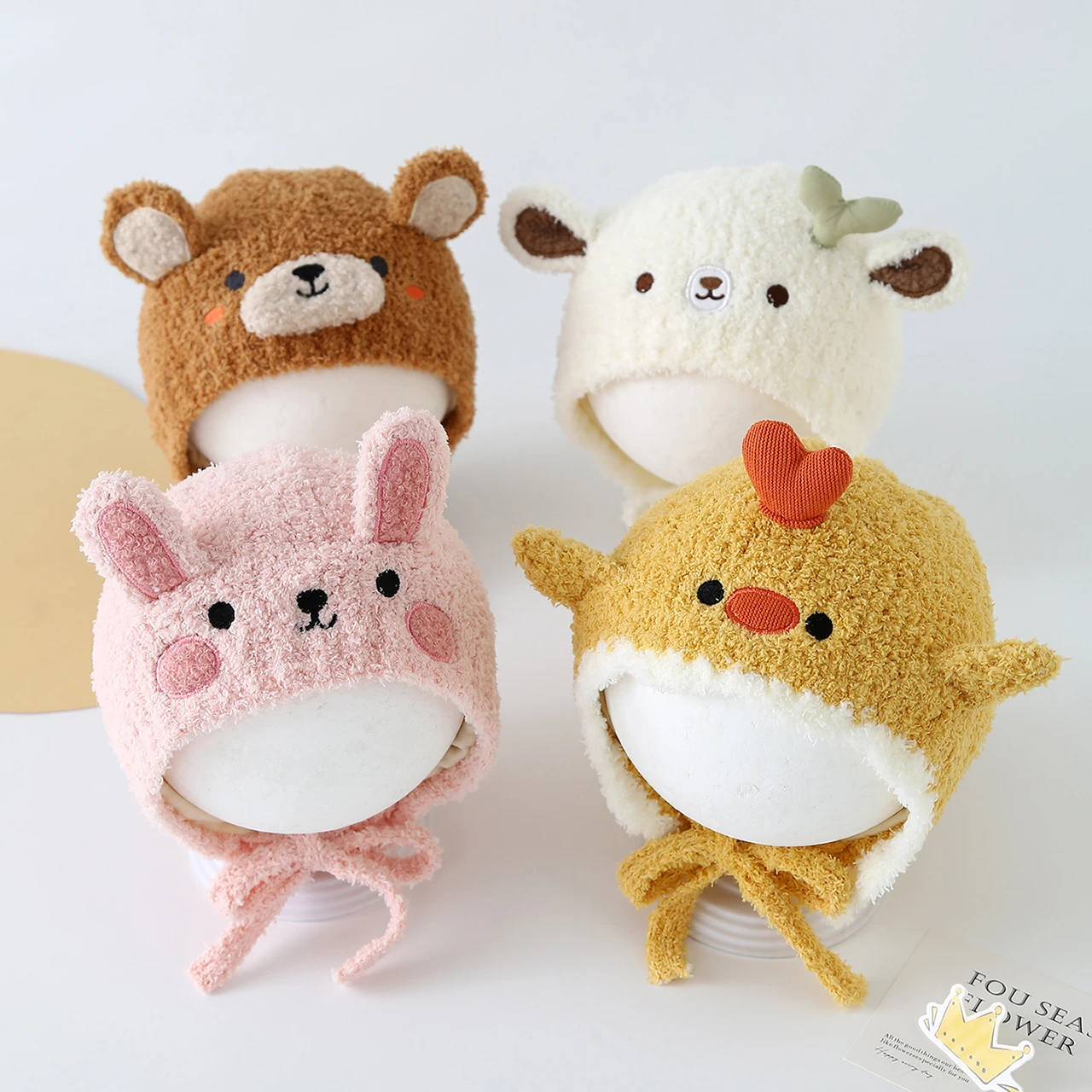 

Winter Warm Ear Protection Cap Cute Animal Thicken Kids Lacing Hat Outdoor Cold-proof Toddler Knitted Baby Earmuffs Beanie