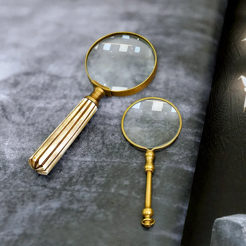 Brass Mini Magnifier Handmade Retro Nostalgic European Simple Magnifier Desktop Ornaments Home Decoration Reading Supplies