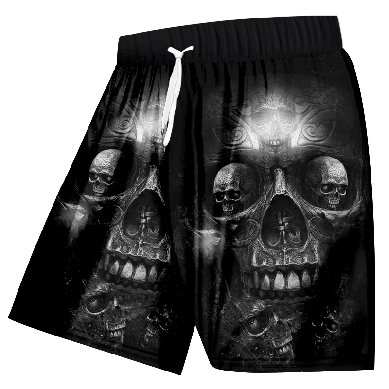 Herren-Badehose mit 3D-Totenkopf-Print, Strandshorts, schnell trocknende Outdoor-Freizeit-Sportshorts, Badebekleidung, modische Herrenshorts – Detail 4