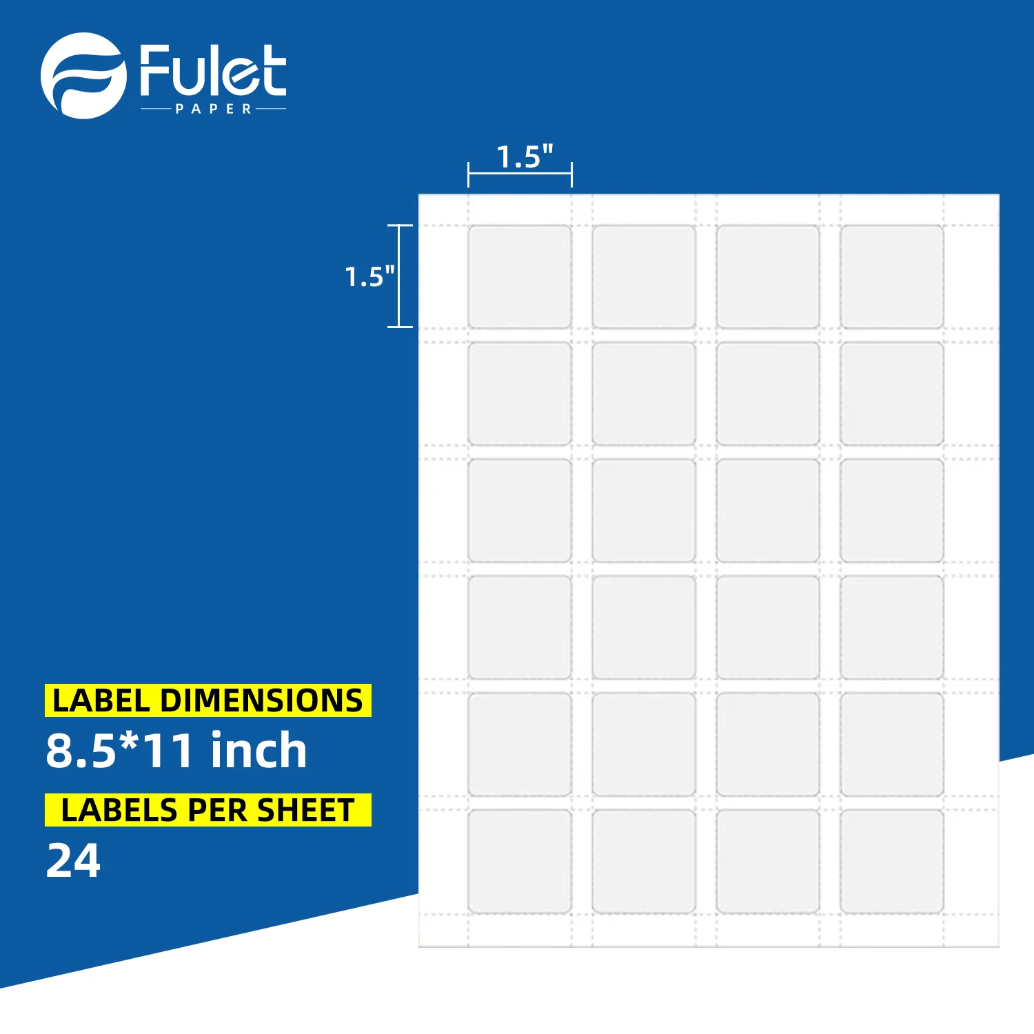 24 square labels per sheet size 8.5x11 inch matte sticker paper label sheet  for laser and inkjet printers