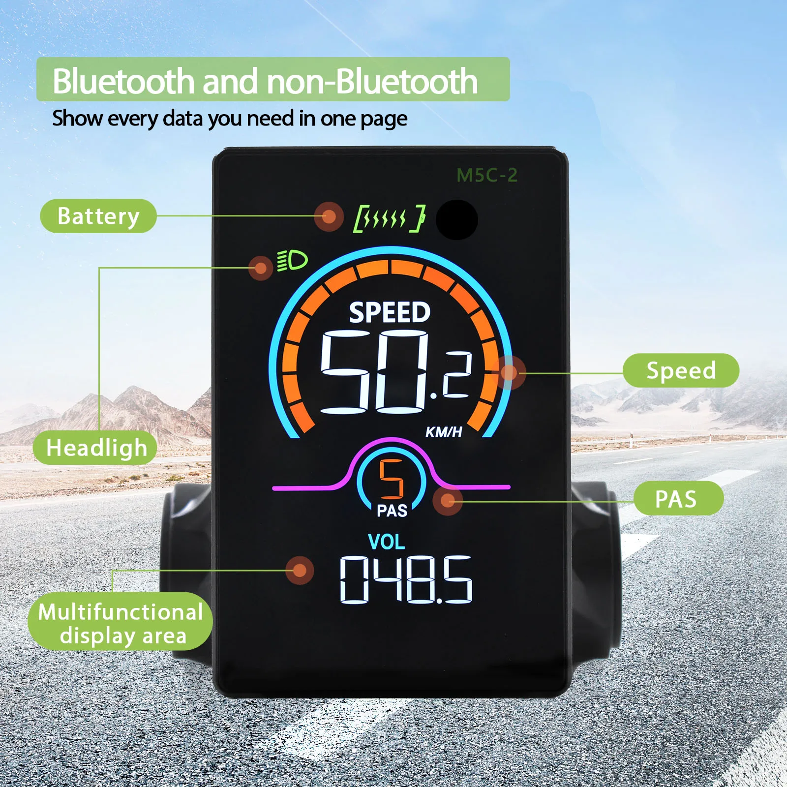 M5C-2 Ebike Display With Bluetooth Mobile Phone Control Electric Bicycle Computer Wired Bicycle Speedometer And Bicycle Odometer