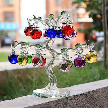 

Crystal Apple Tree Ornaments with 18pcs Hanging Apples Home Decor Figurines Christmas New Year Gifts Souvenir Miniatures