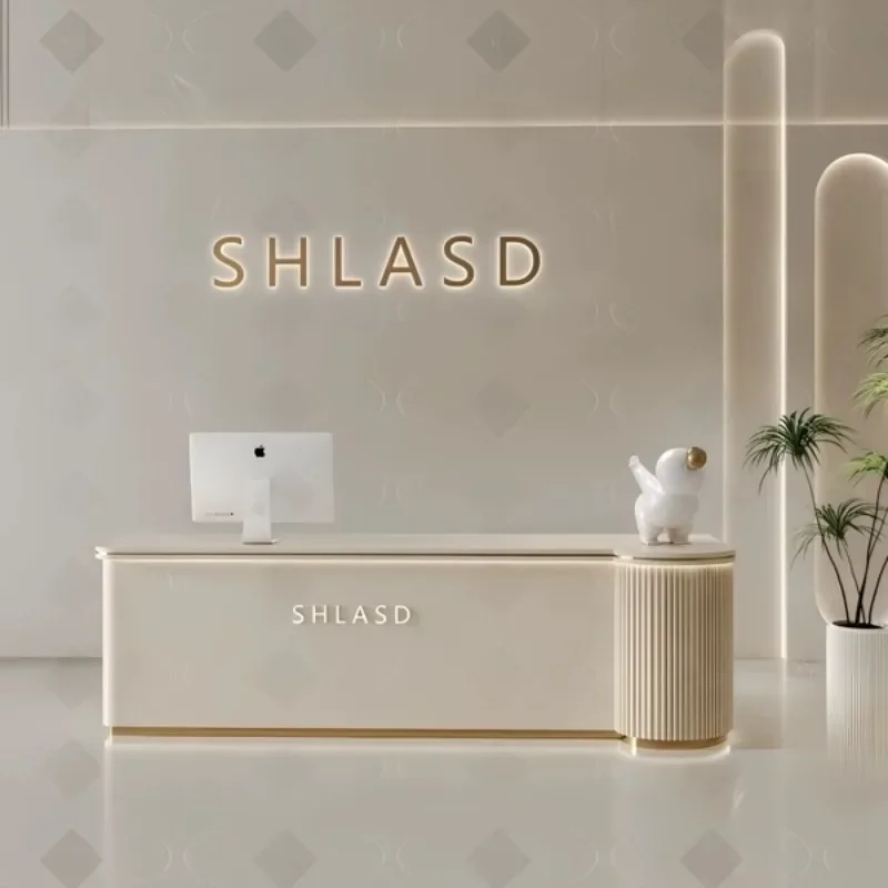 French Cream Style Reception Desk Simple Modern Hotel Beauty Salon Front Desk Customer Consultation Center Office Furniture FYRD