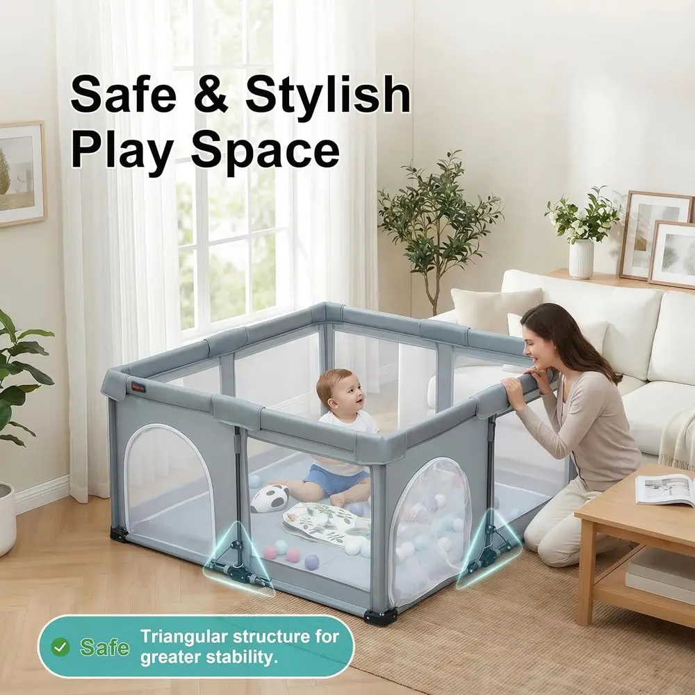 روضة أطفال محمولة قابلة للطي للرضع والأطفال الصغار، 59 × 71، للاستخدام الداخلي/الخارجي، رمادي بارد #3