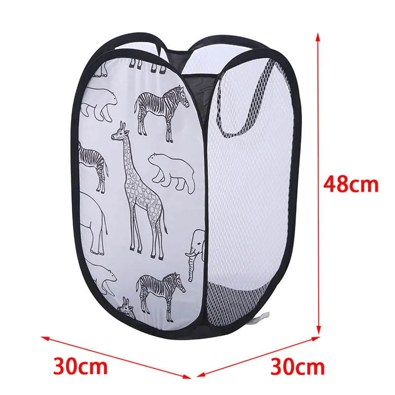 Cartoon Foldable Laundry Storage Basket For Dirty Clothes Home Laundry Basket Giraffe Printed Polyester Mesh Fabric Organizer