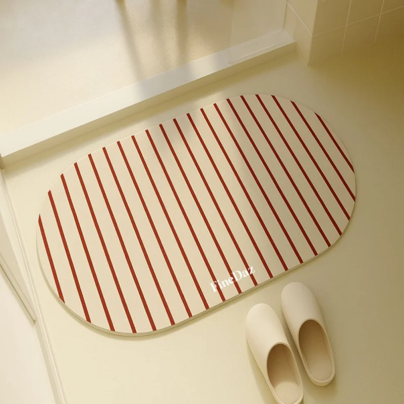 VIKAMA minimalist striped bathroom carpet, quick drying soft floor mat, suitable for bathroom vanity and bedroom decoration