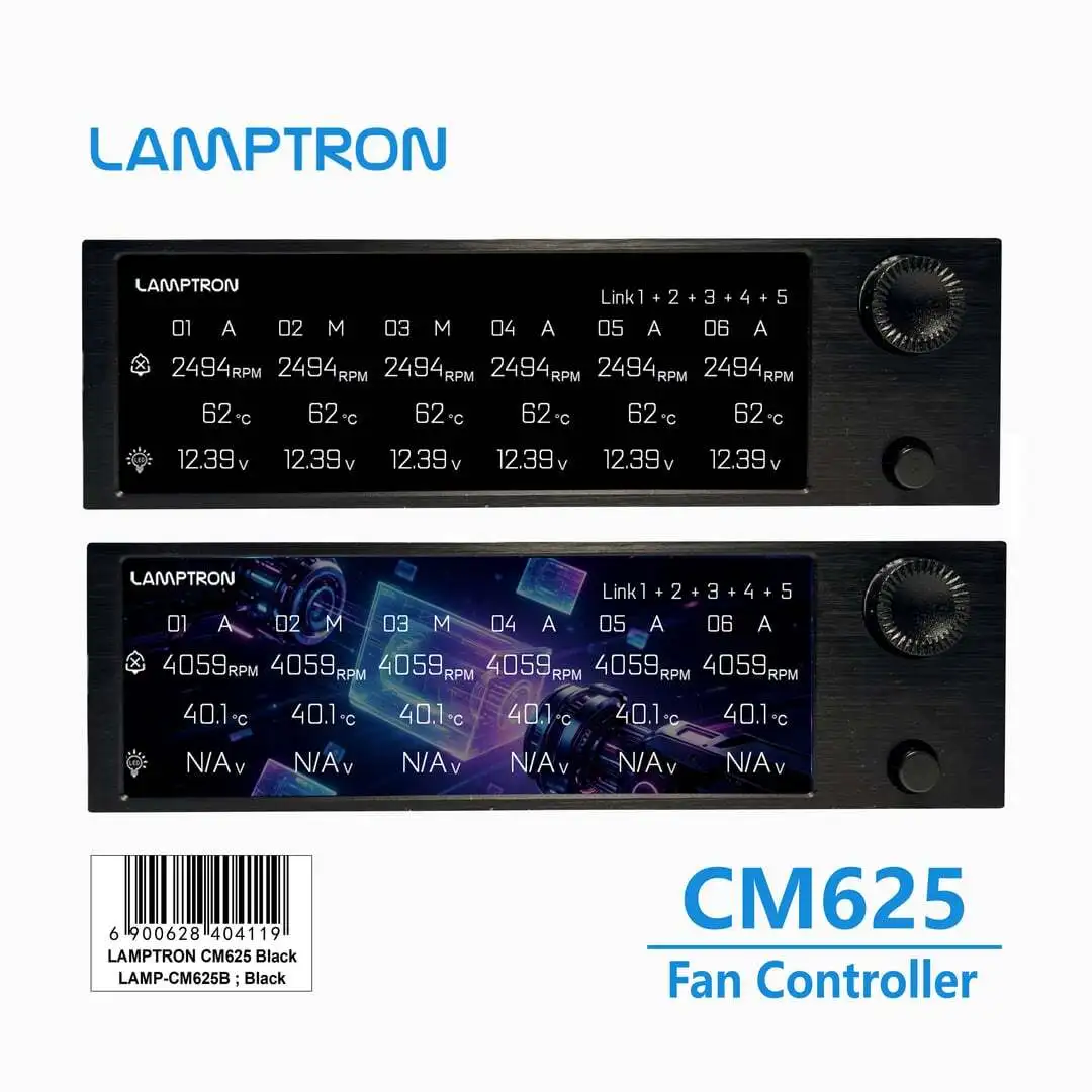 Lamptron CM625 Fullcolor Fan Controller - PWM Fan,Voice-interactive,Full-Color Display,Users Custom-design interfaces.Clock)