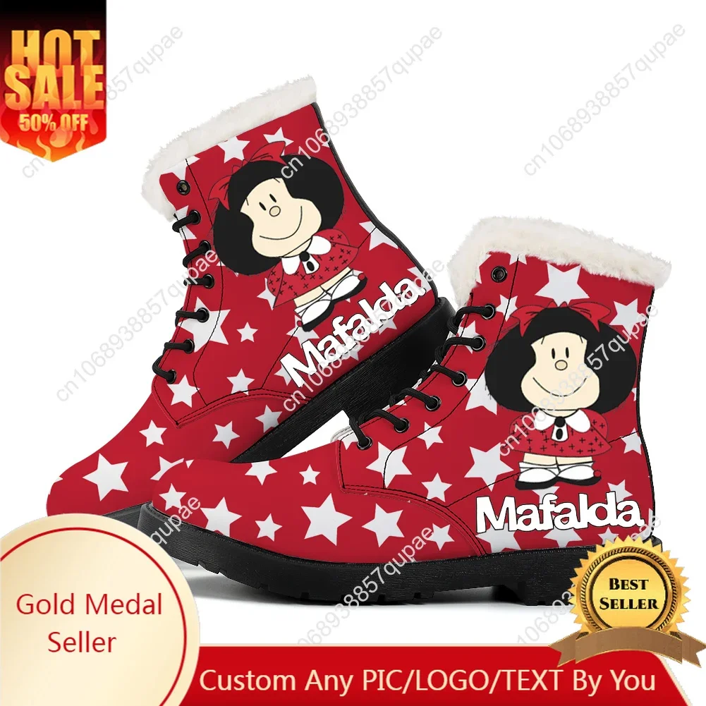 

Mafalda Plush Boots Cartoon Anime Mens Womens Teenager Casual Shoes Outdoor Keep Warm Footwear High Quality Couple Custom Shoe