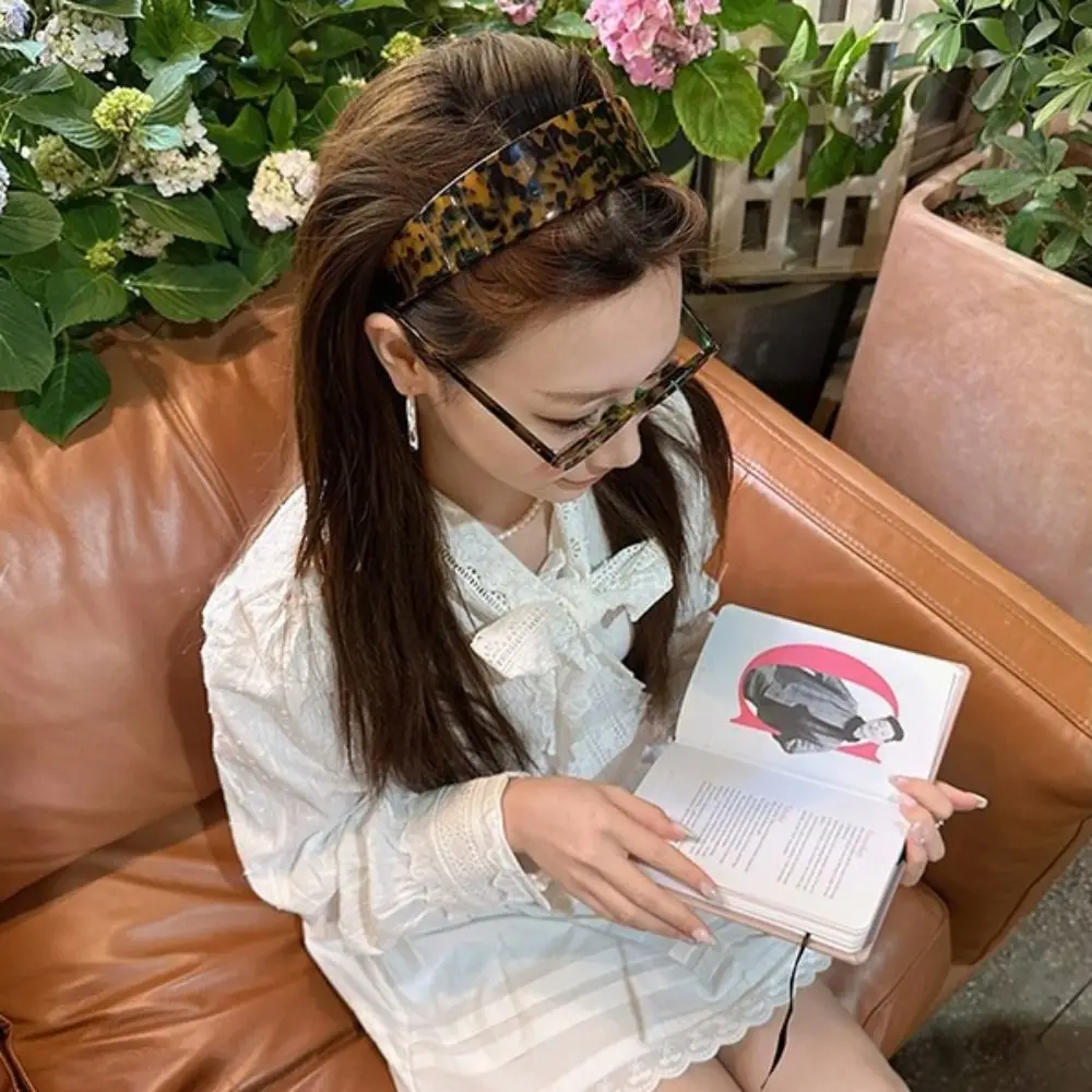 

Wide Side Acetate Headband Women Hair Hoop Hairband Leopard Print Headband Hair Clip Korean Style Headwear Acetic Acid Hair Band
