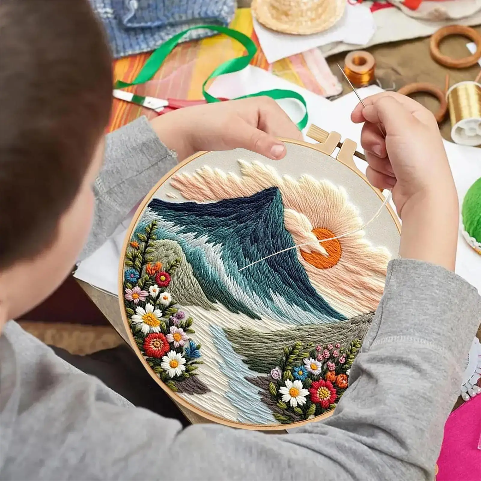 

Набор для вышивания, набор для вышивания пейзажа, рукоделие, украшение для молодежи, мужчин, друг, семейный школьный проект, развлечения