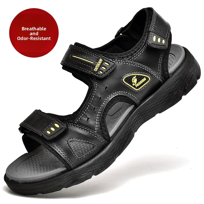 

Легкие мужские сандалии из натуральной кожи, противоскользящие спортивные пляжные oes, дышащие, удобные, впитывающие пот, повседневные слипоны