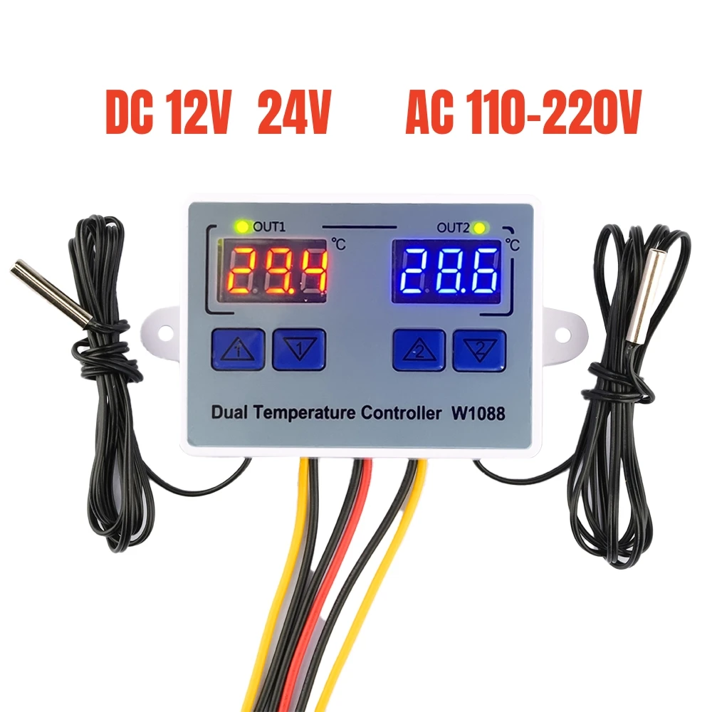 W1088 Dual LED Digital Temperature Sensor Meter Controller Electric Heating Thermostat 220V Aquarium Incubator Thermoregulator