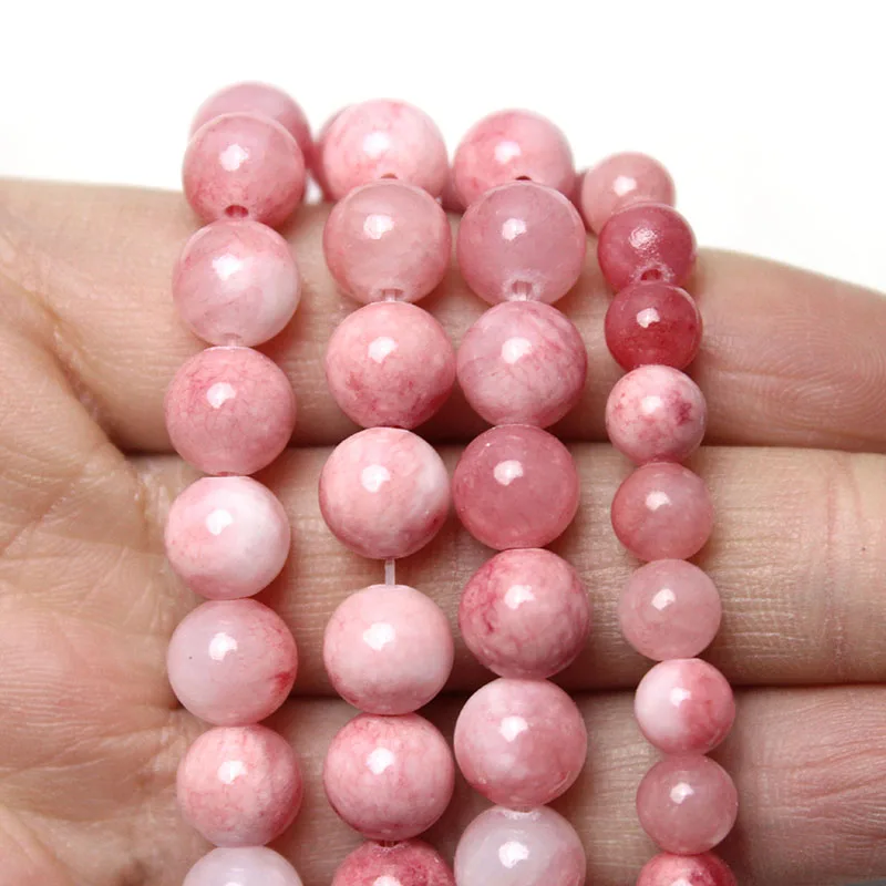 Natural Stone Pink White Persian Jades Round Loose Beads 6/8/10mm for Jewelry Making DIY Handcraft Bracelet Necklace 15\'\' Strand