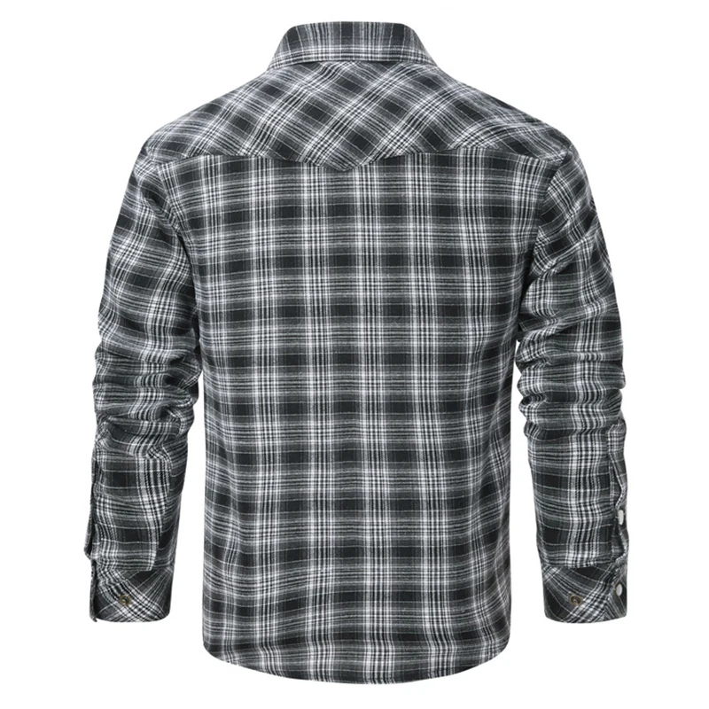 US Hot Mens Autumn Winter Tactical Plaid Long-sleeved Shirts Outdoor Big Size Thick Warm Button Safari Hiking Cargo Cotton Shirt