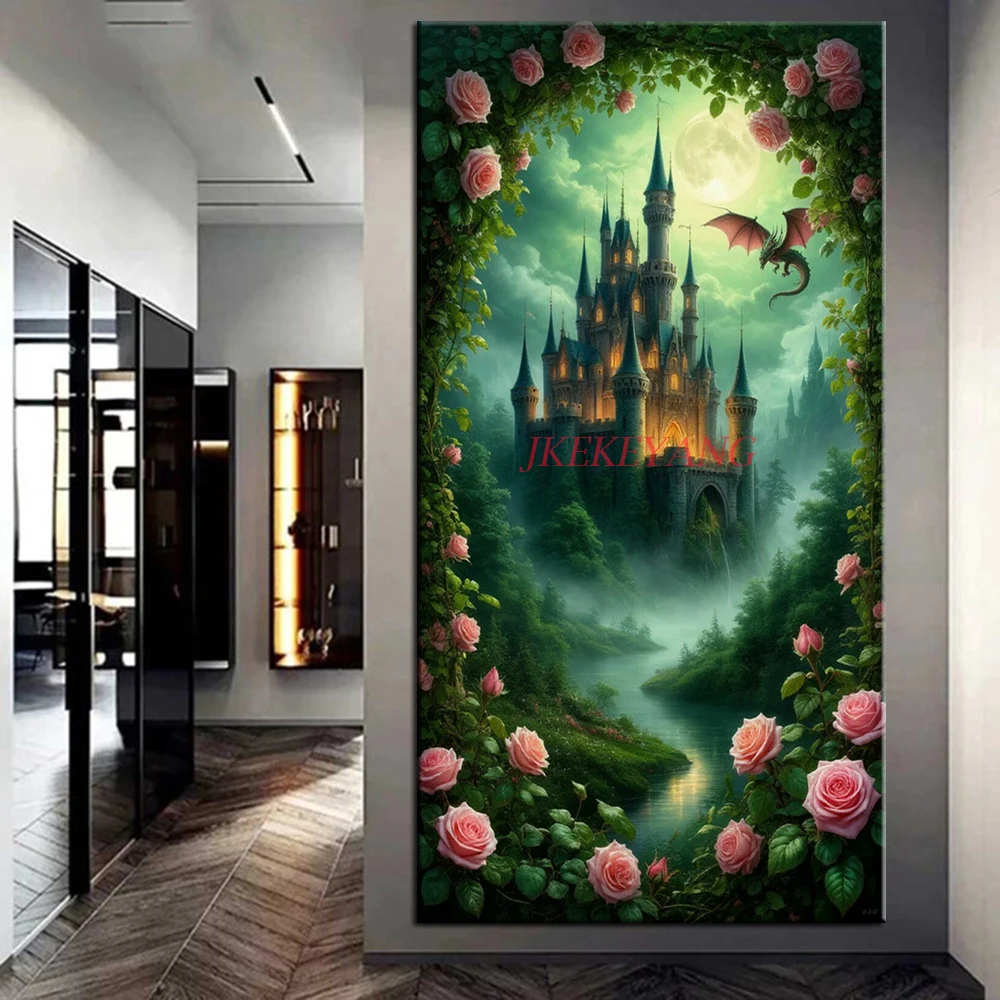 DIY الماس اللوحة عبر الابره عدة الخيال القلعة والتنين صورة التدريبات الكاملة الماس الفسيفساء مجموعة جديدة ديكور المنزل