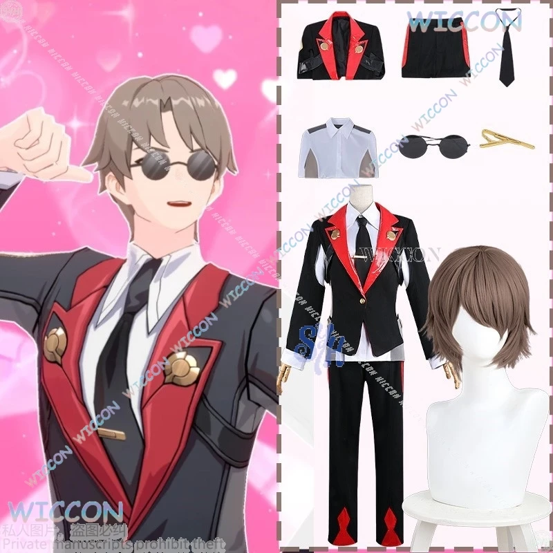 

Anime Game Honkai：Star Rail Cosplay Lyndon Scott Costume Black Red Uniform Pants Sunglasses Wigs Halloween Christmas Party Cos