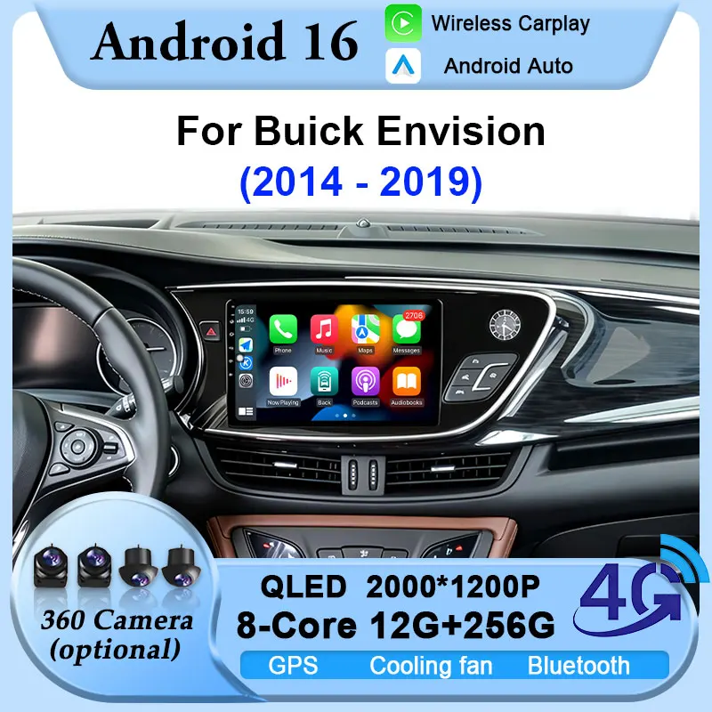 360 Camera Android Car Radio For Buick Envision 2014-2019 LHD Multimedia Head Unit Carplay Player Navigation QLED Stereo DSP BT