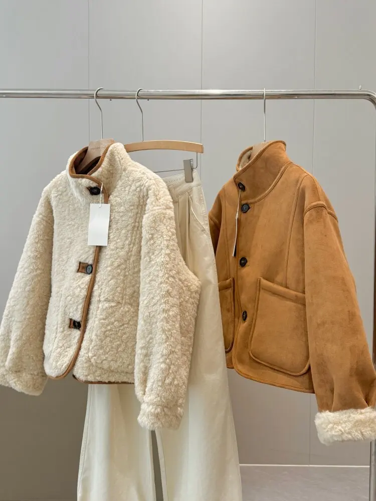 Women's Faux Suede Teddy Jacket - Loose Warm Winter Coat