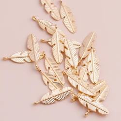 Leslie 20pcs 27*7mm Gold Color Leaf Pendants Feather Charms for DIY Bracelets Necklaces Handmade Jewelry Accessories Finding