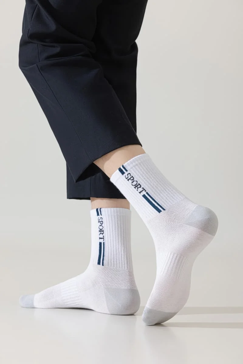 Men's Breathable Mesh Sport Crew Socks, Combed Cotton Anti-Odor Sweat Wicking Athletic Socks for Running Gym Daily Wear, 5 Pairs