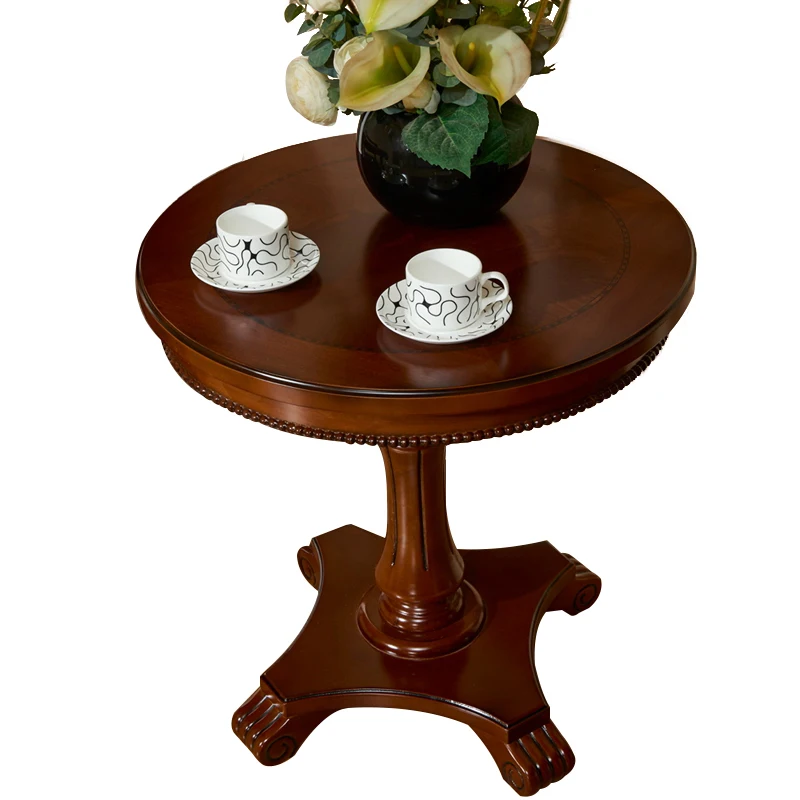 

American Solid Wood Round Coffee Table, European Style Small Round Side Table ,Living Room Side Table