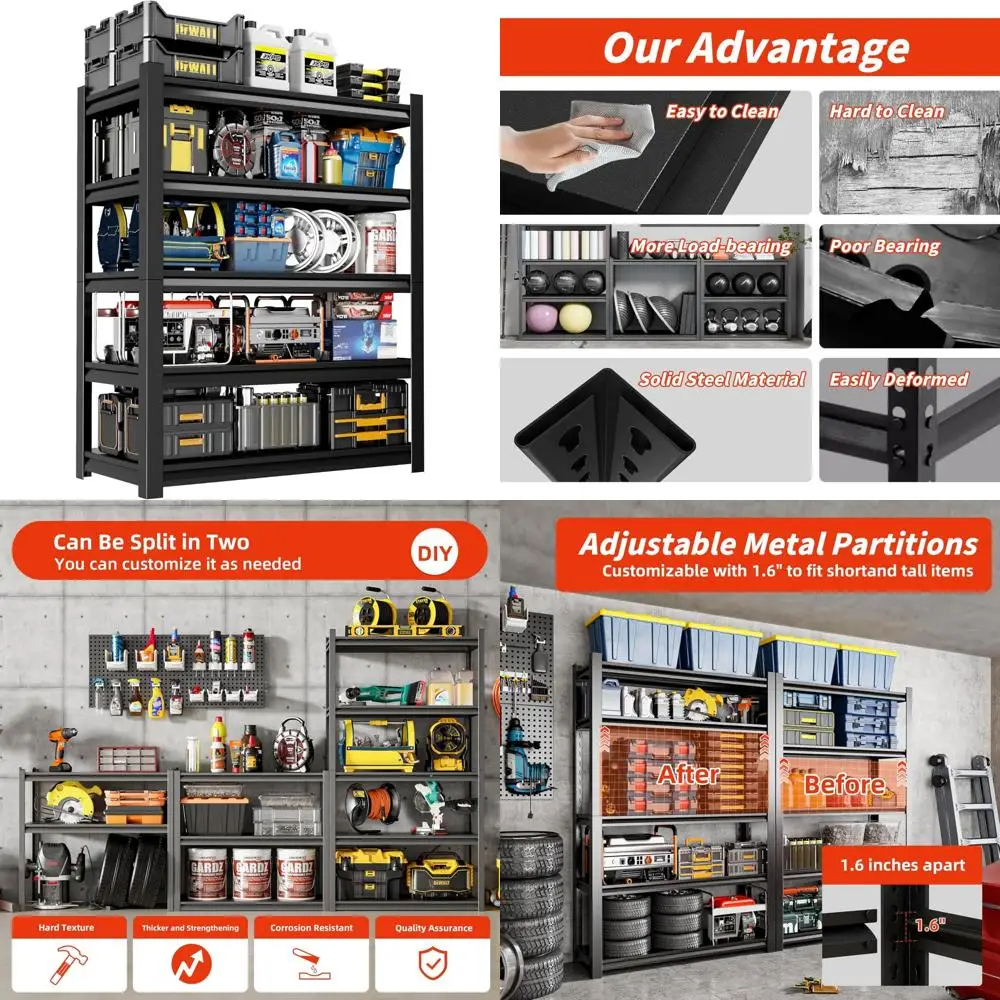 Heavy Duty 5-Tier Adjustable Metal Shelving Unit - 3000LBS Capacity Industrial Storage Rack for Maximum Organization