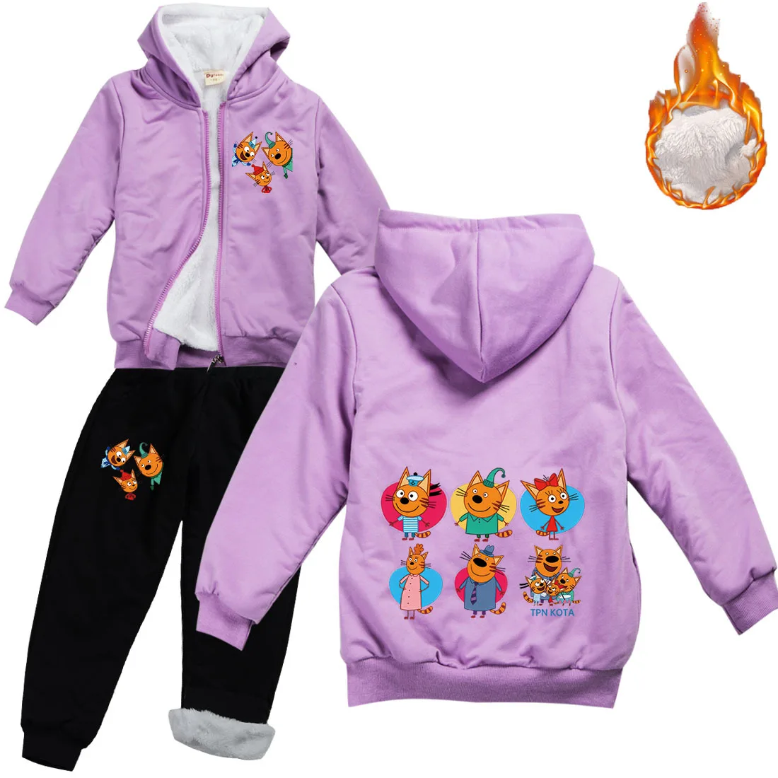 

Russian TpnkoTa Kid-e-cats Clothes Baby Girls Three Kittens Clothing Set Boys Thicken Fleece Jacket Pants 2pcs Set Children Sets