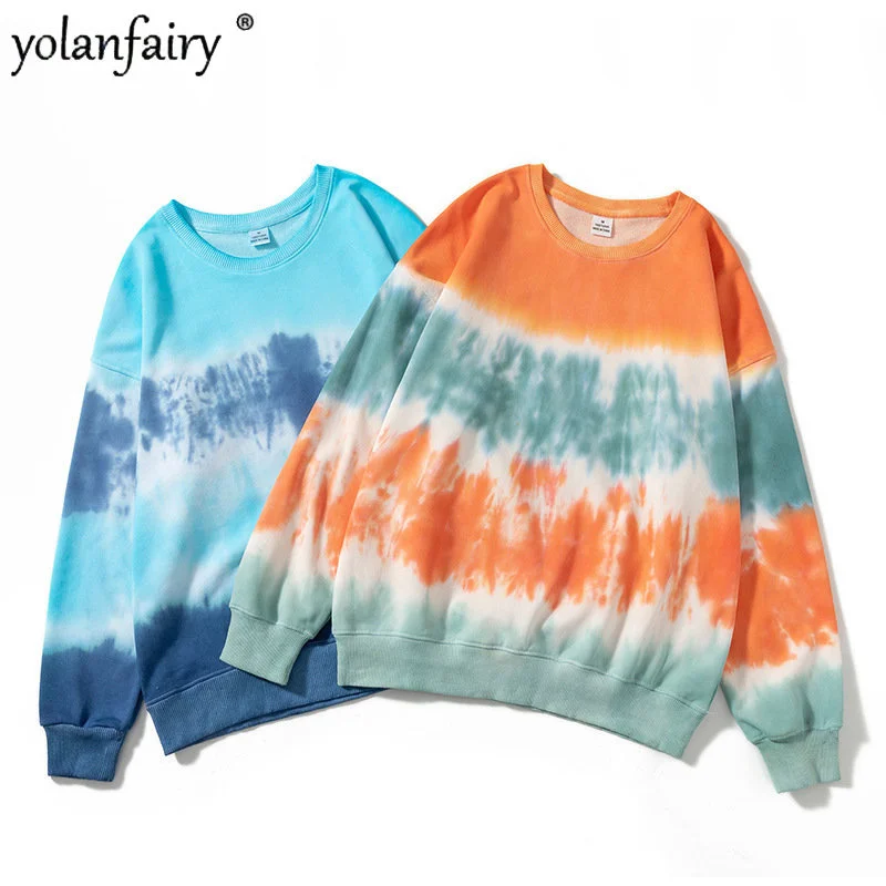 Spring New Pullover Sweatshirt Men's and Women's Korean Fashion Sweatshirts Tie Dyed Couple Loose Handsome Casual Top Streetwear