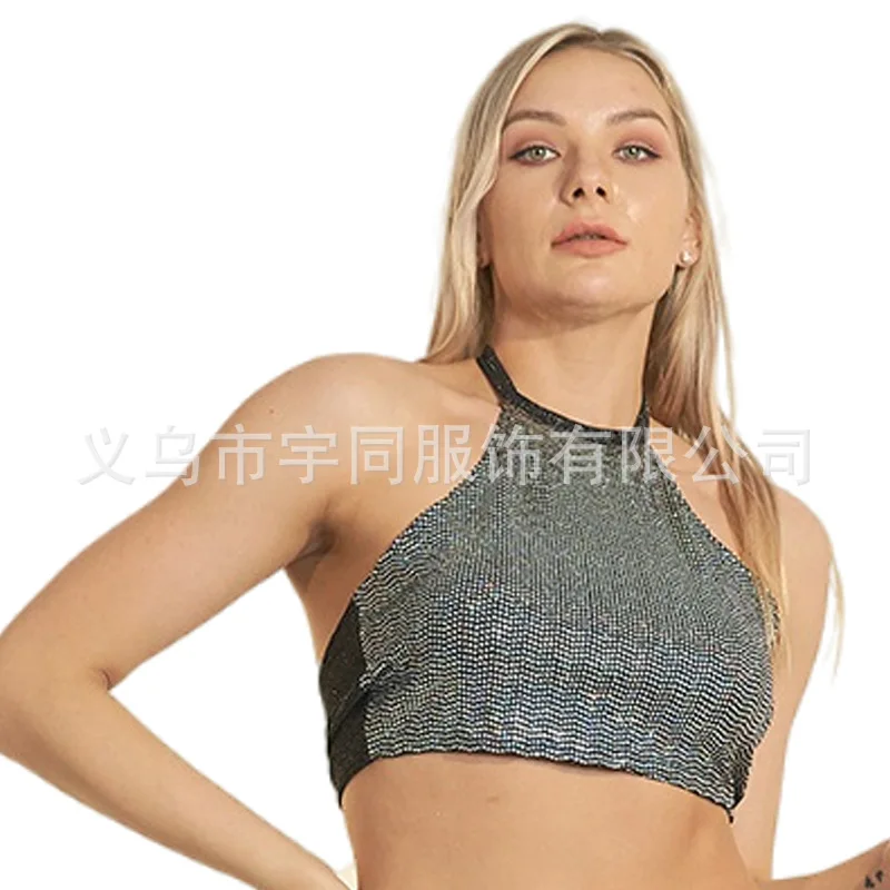 Nuovo modello 2025, fascia toracica con diamanti caldi in un unico pezzo, gilet sexy lucido, allacciatura, top a tubo con paillettes, performance sul palco