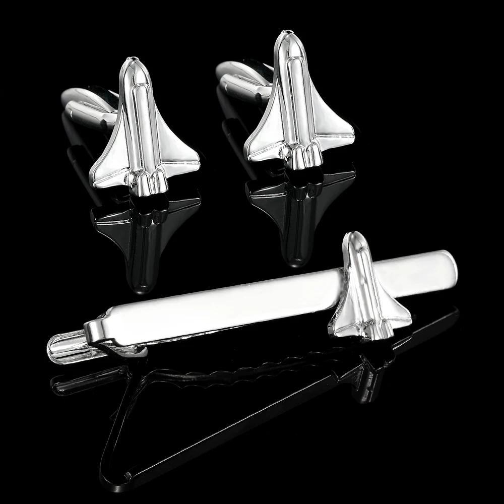 Funny Mens Space Shuttle Shaped Design Cufflinks&Tie Clip Set Formal Party Business Tuxedo Shirts Jewelry Accessories