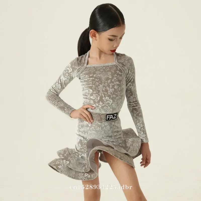 Children's Latin Dance Competition Dress High-end Printing Girls Cha Cha Rumba Samba Dance Performance Practice Costume Clothes