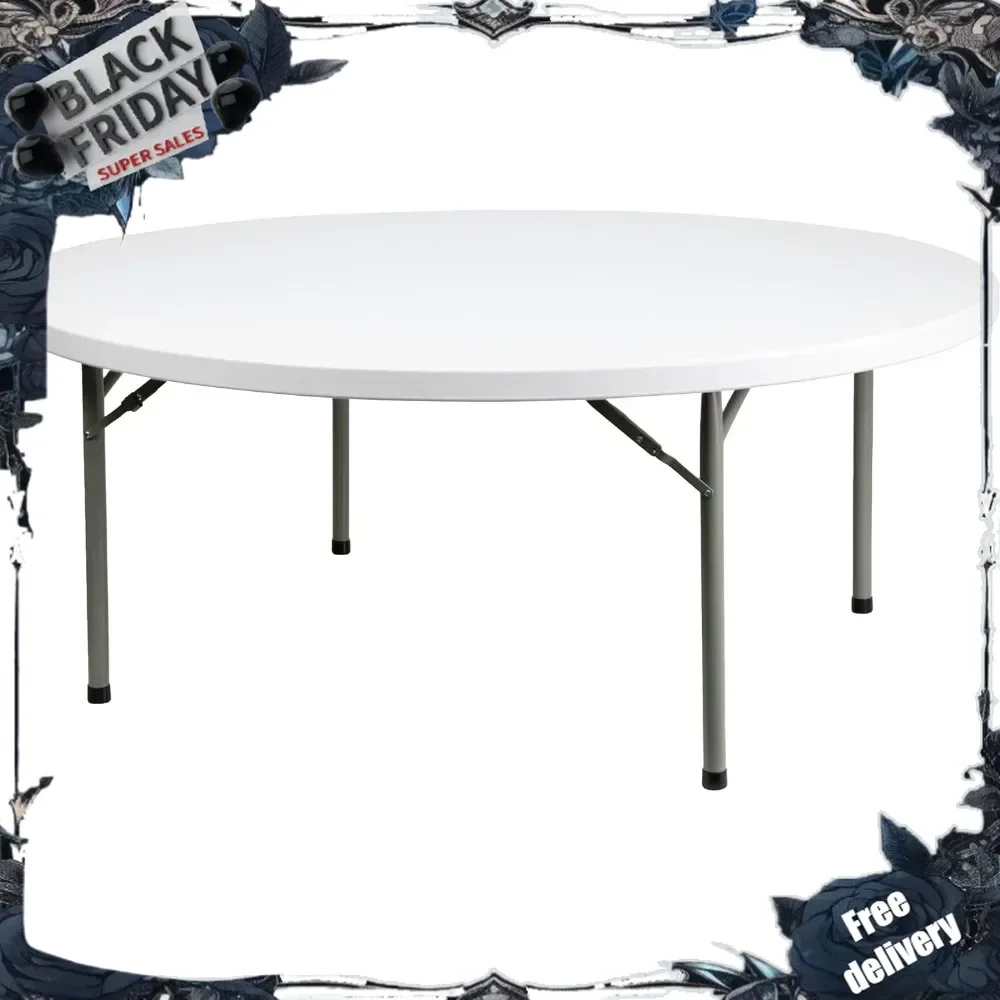 6' Round All-Occasion Plastic Folding Event Table, Foldable Portable Banquet Table for Indoor/Outdoor Event