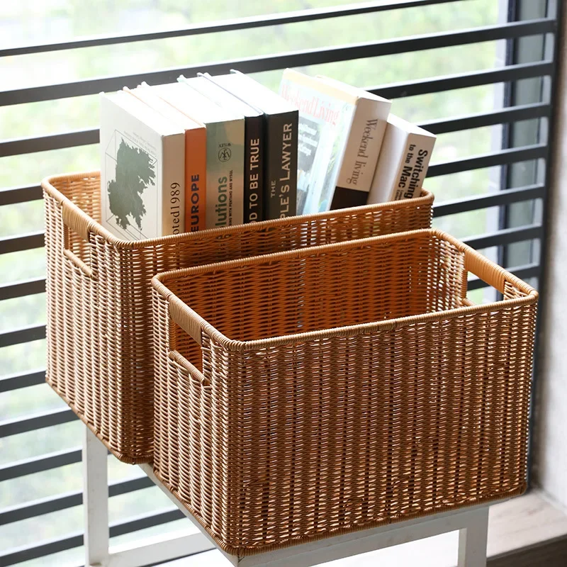 

Woven Basket Rattan Imitation Container Books Storage Clothes Closet Toy Sundries Organizer Kids Organizer