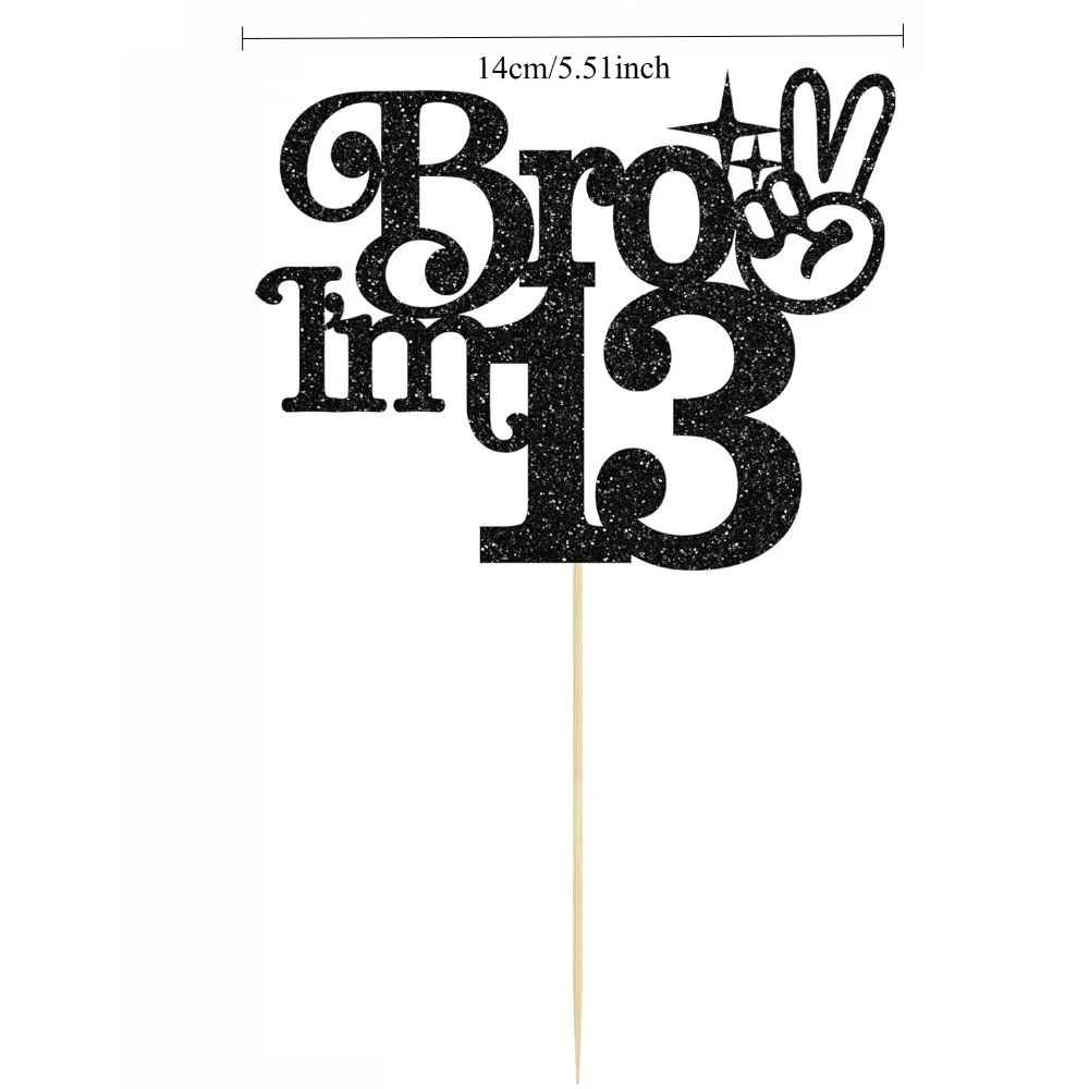 1Pc Brother I'm 13 Cake Topper Glitter Happy 13th Birthday Cake Pick Bro I'm 13 Cake Decoration It's My Birthday Decorations - view 2