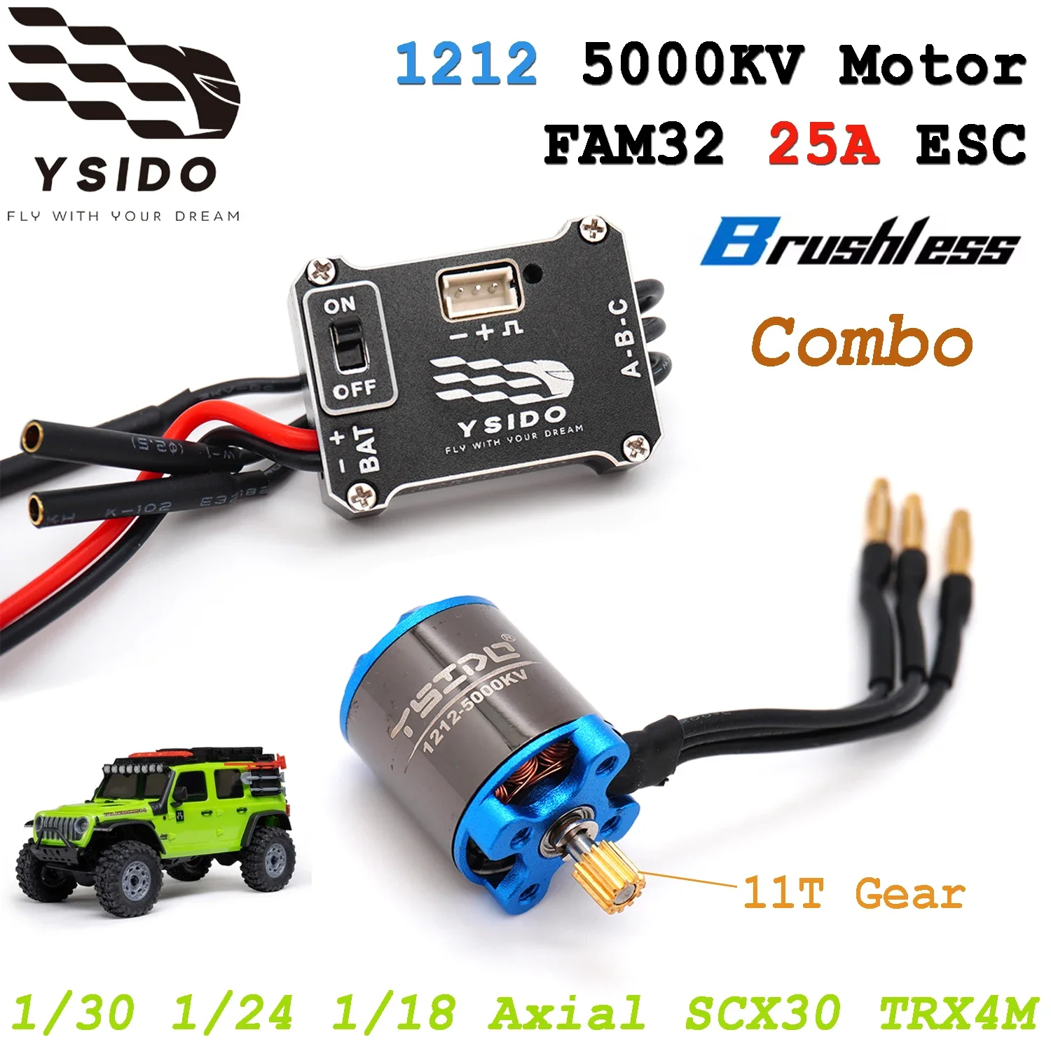 SkyDElYSIDO 1212 5000KV Outer Rotor Motor & FAM32 25A ESC Brushless Combo Set For 1/30 1/24 1/18 Axial SCX30 TRX4M RC Crawler Ca