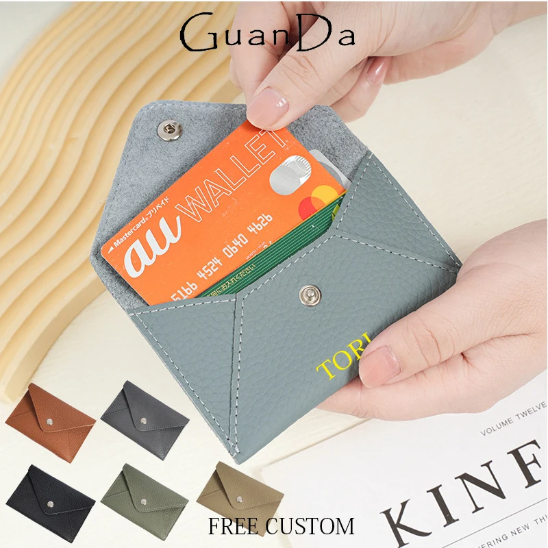 Engrave Initials Genuine Leather Card Wallet Luxury Woman Fashion Casual Coin Purse Thin Customized Card Holder Birthday Gift