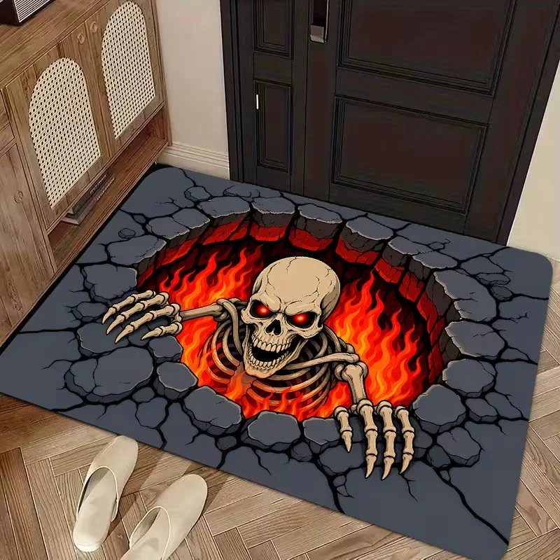Vintage Distressed Sketch Skull Doormat Anti Slip Floor Mat Gothic Horror Cool Style Front Door Mat Indoor Entryway Rug
