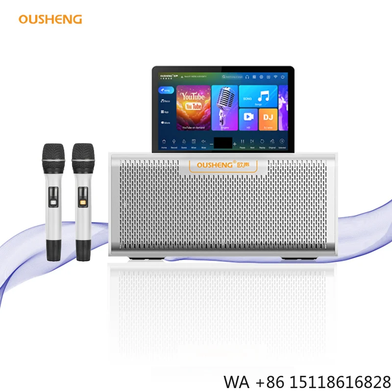 Professional All-in-One Android Sound Singing System Wireless Karaoke Machine 2 Wireless Microphones for Home Theater