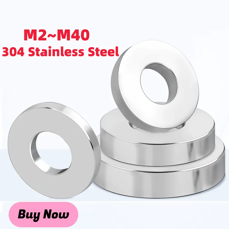 Yiqianyuan SUS304 Stainless Steel M2 M3 M4 M5 M6 M7 M8 M8.6 M9 M10 M11 M12~M40 Smooth Thick Washer Enlarged Gaskets Flat Washers
