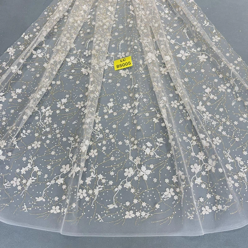 

10 Yards White Tull Hot Sale Fadhion Design Africa Glitter Fabric Embroidery Net Lace With Glued Glitter Sequins Wedding Or Part