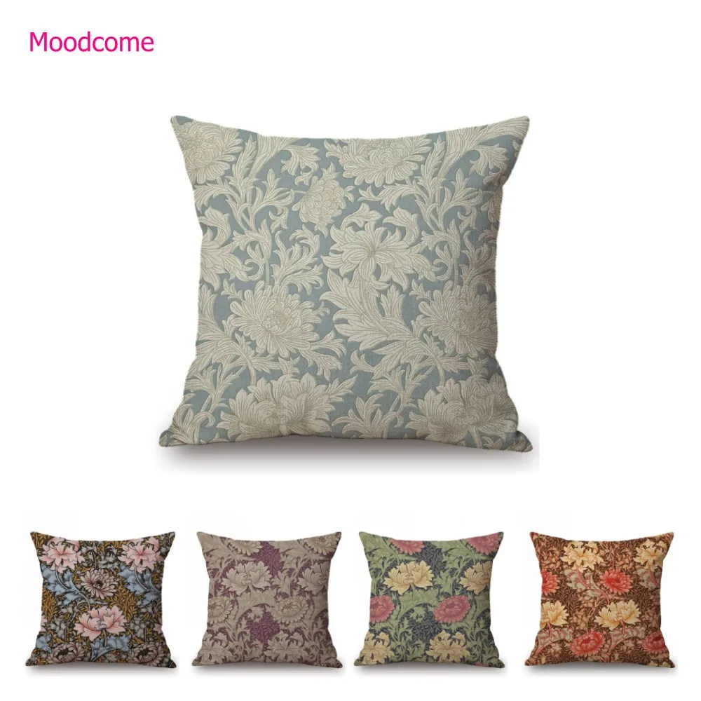 UK William Morris Chrysanthemum Pattern Classic Floral Design Elegant Sofa Decorative Cotton Linen  Pillow Case Cushion Cover