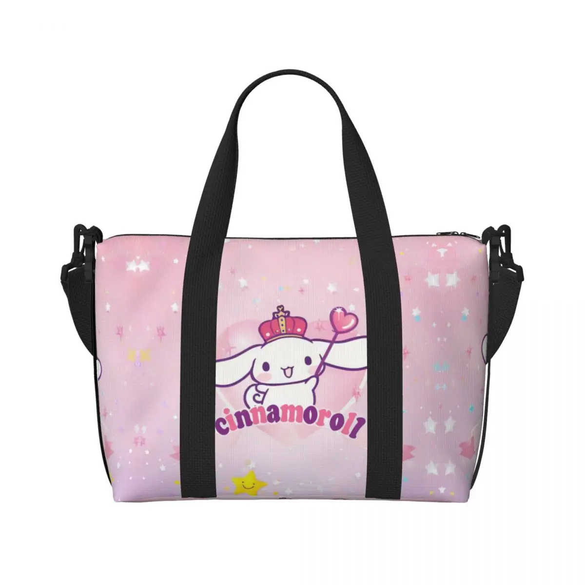 

Custom Cartoon Sanrio Cinnamoroll Beach Tote Bag for Women Extra Large Gym Carry On Anime Cute Travel Shopping Bags