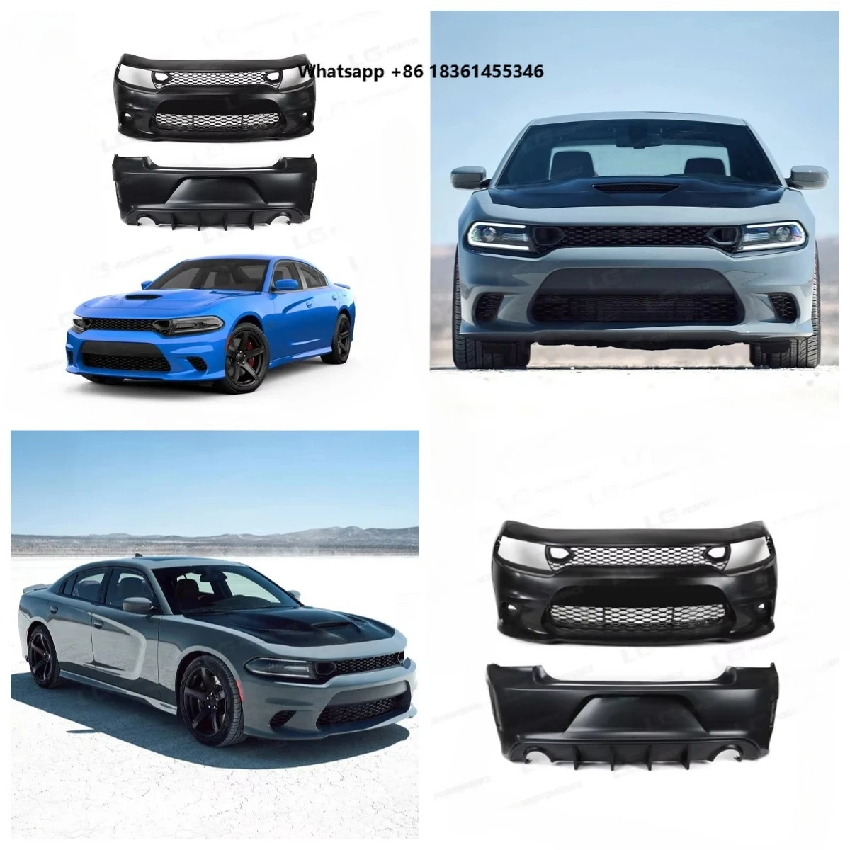 

For Charger 15-23 Upgrade to SRT Style Front Bumper With Grill and Rear Bumper Factory Price PP Material Body Kit
