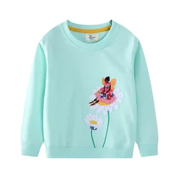 Jumping Meters Autumn Spring Floral Embroidery Beading Girls Sweatshirts Long Sleeve Hooded Kids Clothes Hot Selling Toddler Top