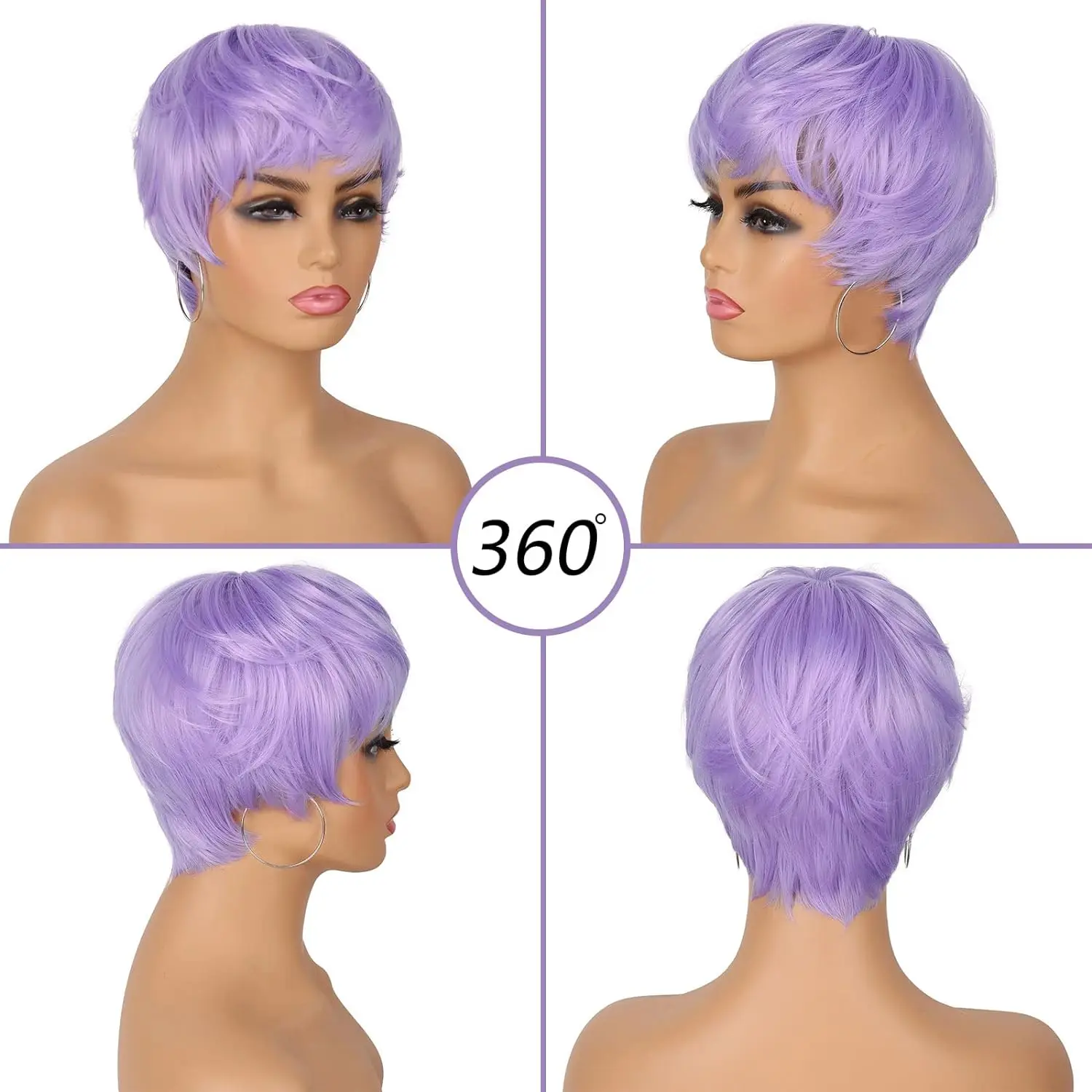 Short Hair Synthetic Wigs 2 Tones Hairstyles for Women Heat Resistant for Women Natural 2 Tones Bang Wig Short Haircut Wigs